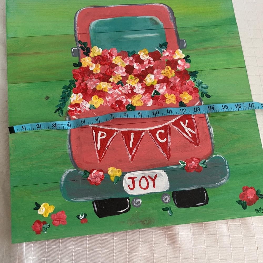 PICK JOY handmade painting on wood farmhouse floral pickup truck made by me - Picture 12 of 16